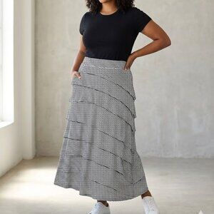 NWT INC. black white striped tiered skirt sz 1X